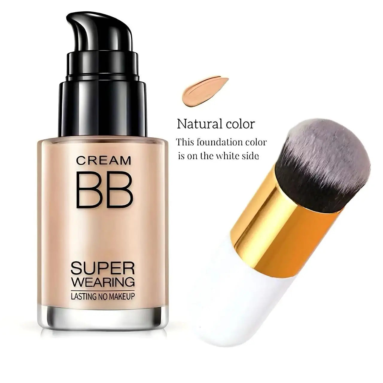 BB cream foundation (with brush) is waterproof, long-lasting, and moisturizing, suitable for all light skin tones.
