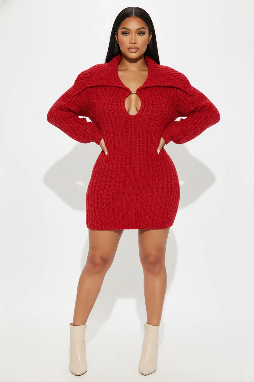2025 New High Collar Elegant Commuter Big Collar Slim Fit Elastic Lantern Sleeve Woolen Dress