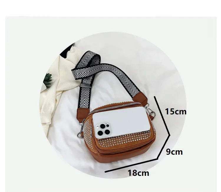 Fashion Shiny Women crossbody bags PU leather Wide strap Female Shoulder bags Ladies Waist Pack and Purses Saddle Chest Bags