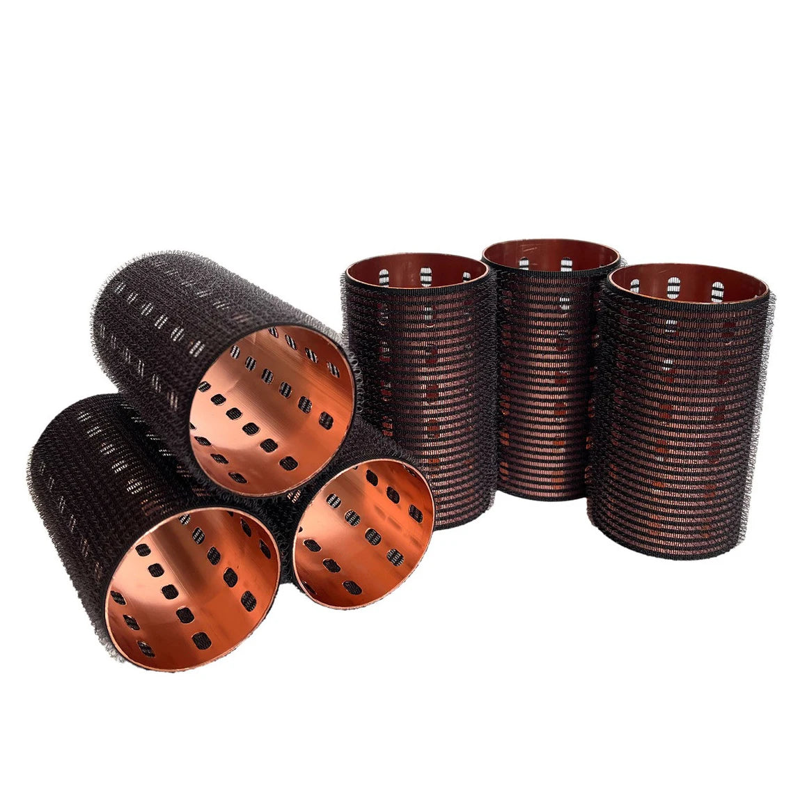 6pcs Large Roller Set Hook & Loop Aluminium Rose Gold Core Self Grip Rollers Ceramic Hot Thermal Volume Curler 90mm 1934