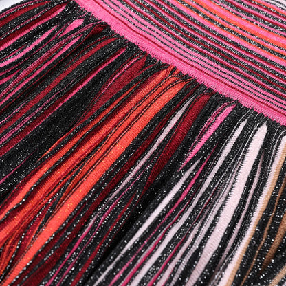 ZJYT Europe Fashion Summer Striped Pleated Knitted Dresses for Women Elegant V Neck Short Sleeve Midi Vintage Holiday Dress 2026