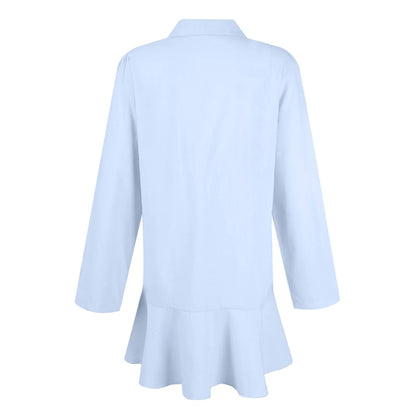 Women Loose Dresses Fashion Casual Half Open Shirt Hem Ruffle Classic Solid Dresses Daily Commute Date Simple Long Sleeve Dress