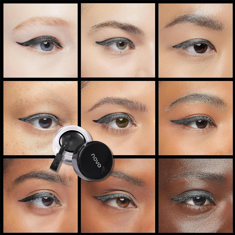Portable Gel Eyeliner Black and Brown, Water Proof Smudge Proof Eyeliner Cream, Quick Drying Last for All Day Long Brow Eyeliner