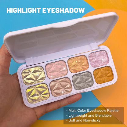 2026 New 8 Colors Metal Highlighter Palette Shimmer Iridescent Glitter Eye Shadow Throughout wear Set Spring Summer Vibrant Glow