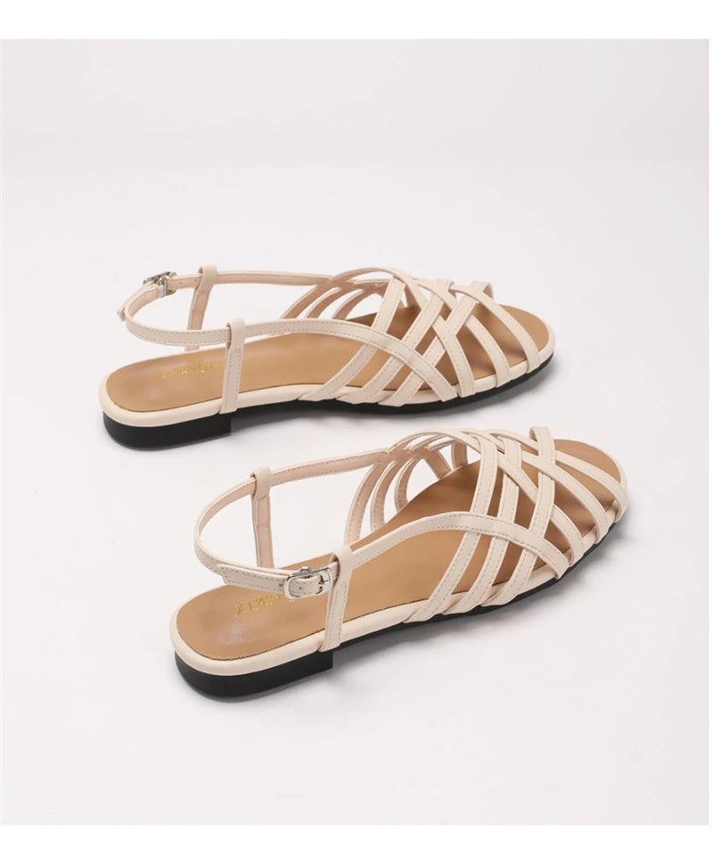 Women Roman Gladiator Flat Sandals Summer Soft Bottom Open Toe Narrow Band Weave Casual Shoes Plus Size Sandalias босоножки