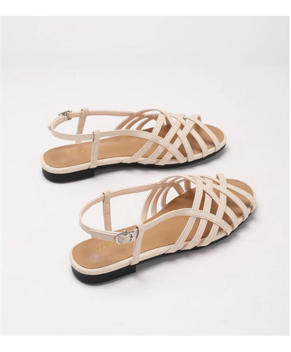 Women Roman Gladiator Flat Sandals Summer Soft Bottom Open Toe Narrow Band Weave Casual Shoes Plus Size Sandalias босоножки