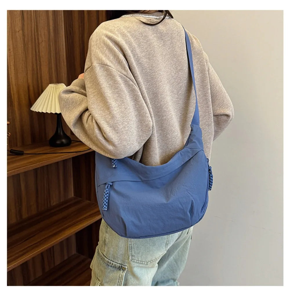 Casual Canvas Crossbody Bags Korean Simplified Large Capacity Sports Hobos Bag Solid Color Lightweight Dumpling Bag Women