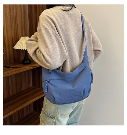 Casual Canvas Crossbody Bags Korean Simplified Large Capacity Sports Hobos Bag Solid Color Lightweight Dumpling Bag Women