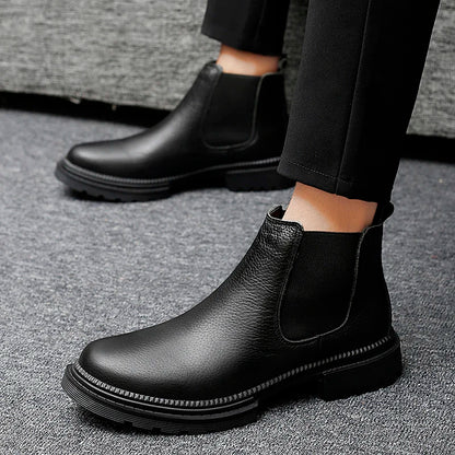 Winter Genuine Leather Ankle Chelsea Boots Men Boot Botines Hombre Black Brown