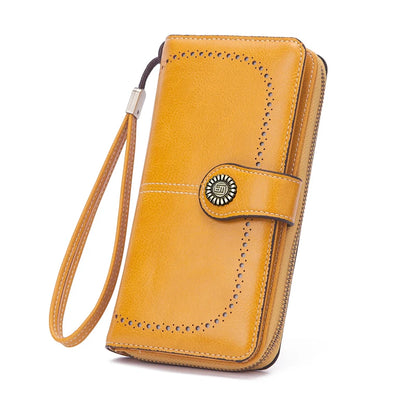 Vintage Large Capacity Women's Purse, Monochromatic, Multi-card, Long Wallet, Multi-function Zipper Strap, Wrist Strap, New