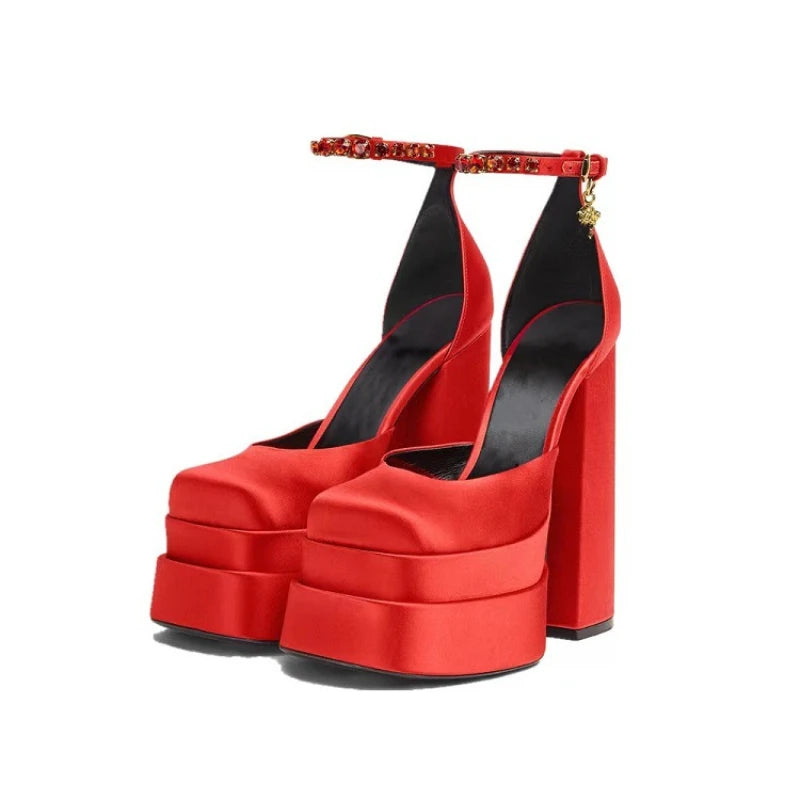 New Fashion Women Pumps Retro Mary Janes Chunky Heels Sandals Spring Platform Dress Party Wedding Basic Shoes Woman Big Size