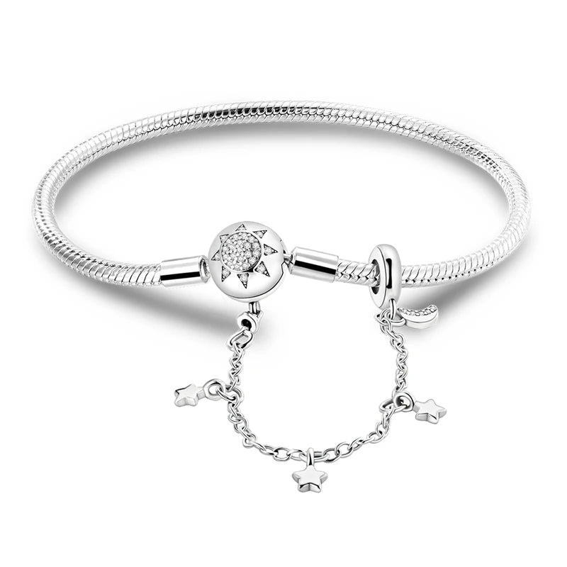 925 Sterling Silver Travel Plane Snake Basic Chain Cat and Moon Bracelet fit Original Charm Beads DIY Women Design Jewelry Party
