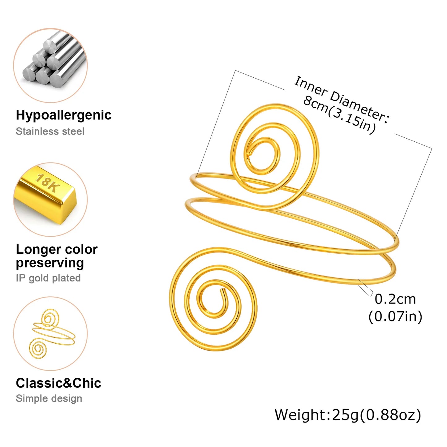 Upper Arm Armlet Bracelets for Women, Fashion Creative Spiral Line Adjustable Armband Cuff Bangle, Luxury Aesthetic Jewelry