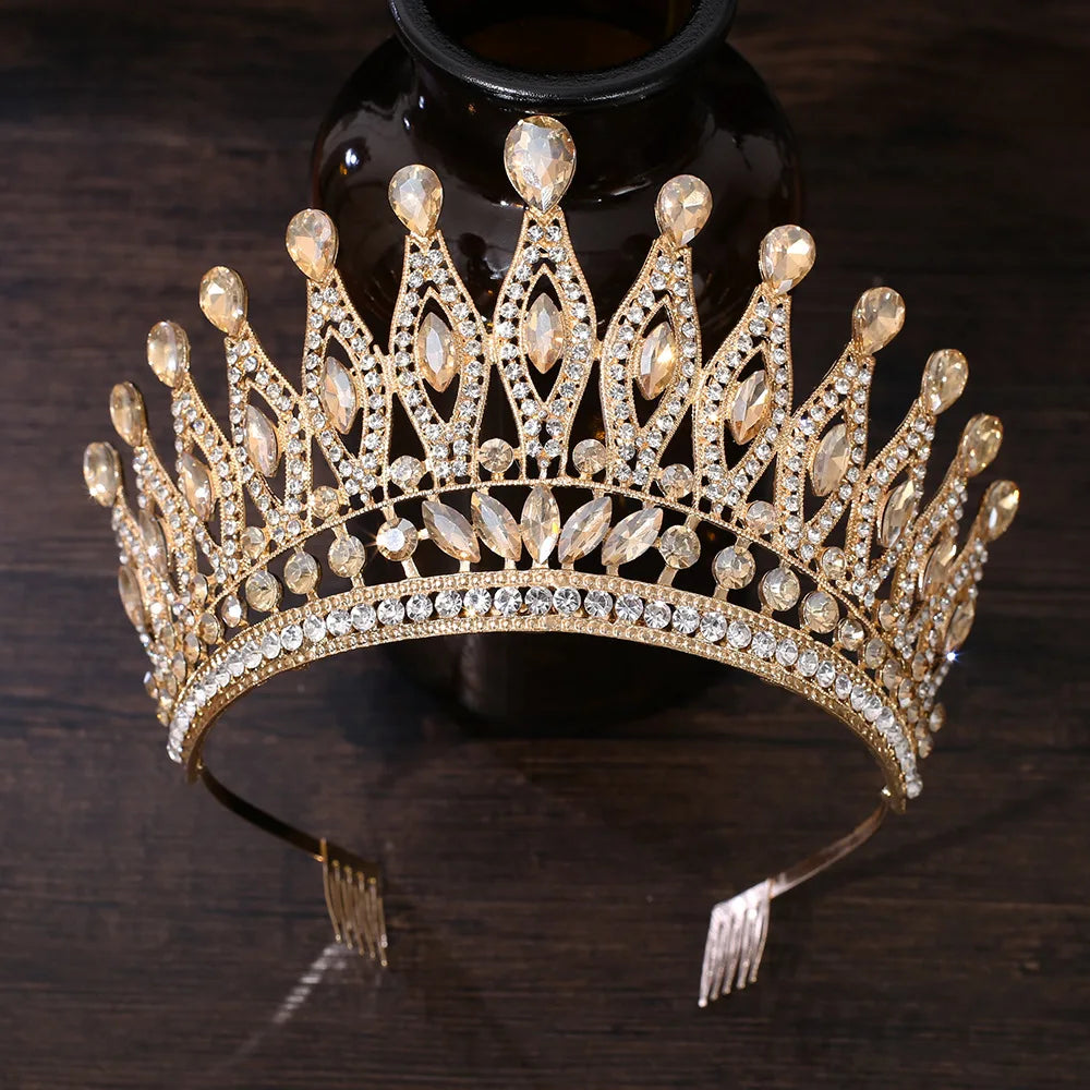 KMVEXO Baroque Queen Large Crystal AB Crowns For Bridal Women Girls Wedding Tiaras Diadem Comb Princess Party Hair Dress Jewelry
