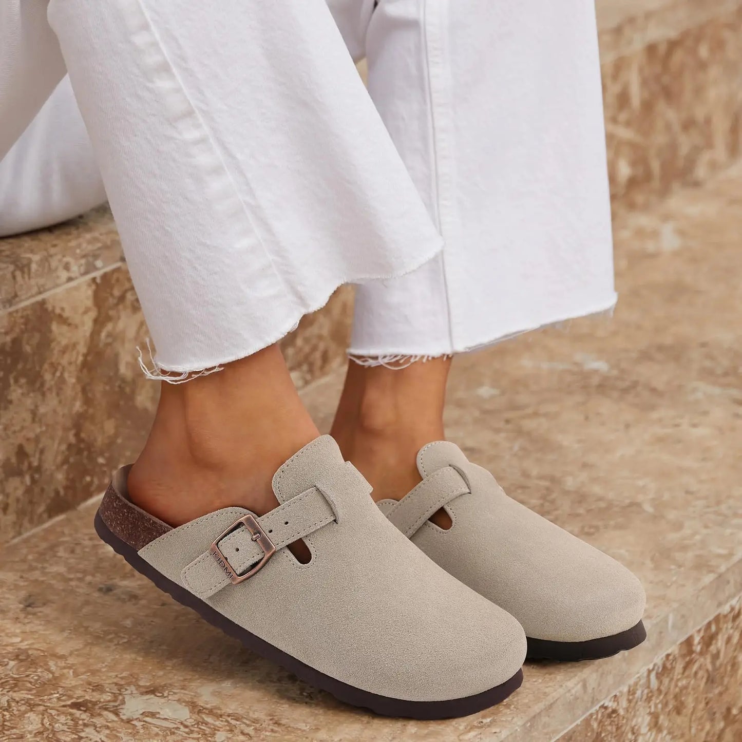 Goosecret Genuine Cow Suede Clogs for Women Men Clogs Soft Cork Footbed Mules Leisure House Shoes with Arch Support Beach Slides