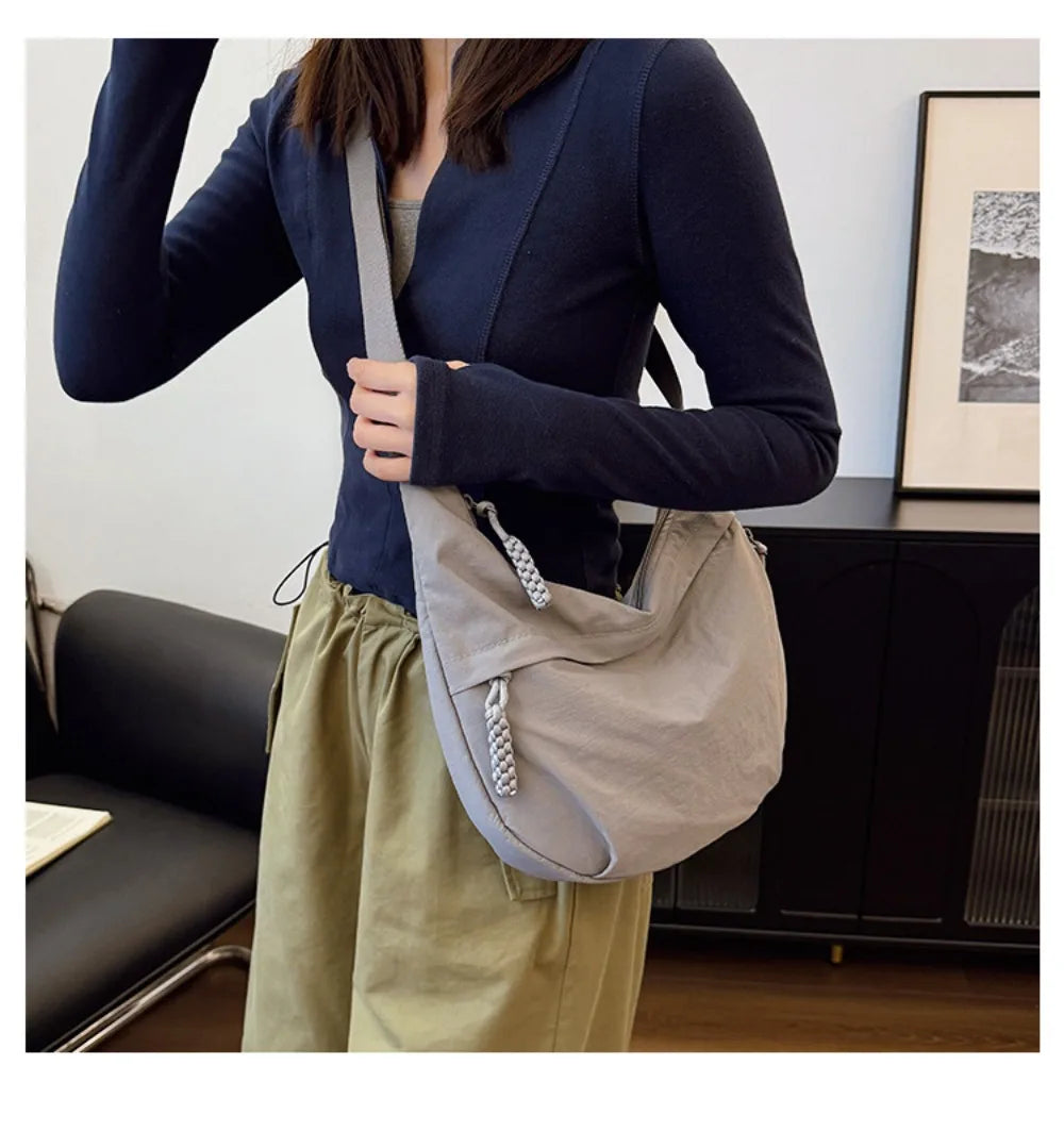 Casual Canvas Crossbody Bags Korean Simplified Large Capacity Sports Hobos Bag Solid Color Lightweight Dumpling Bag Women