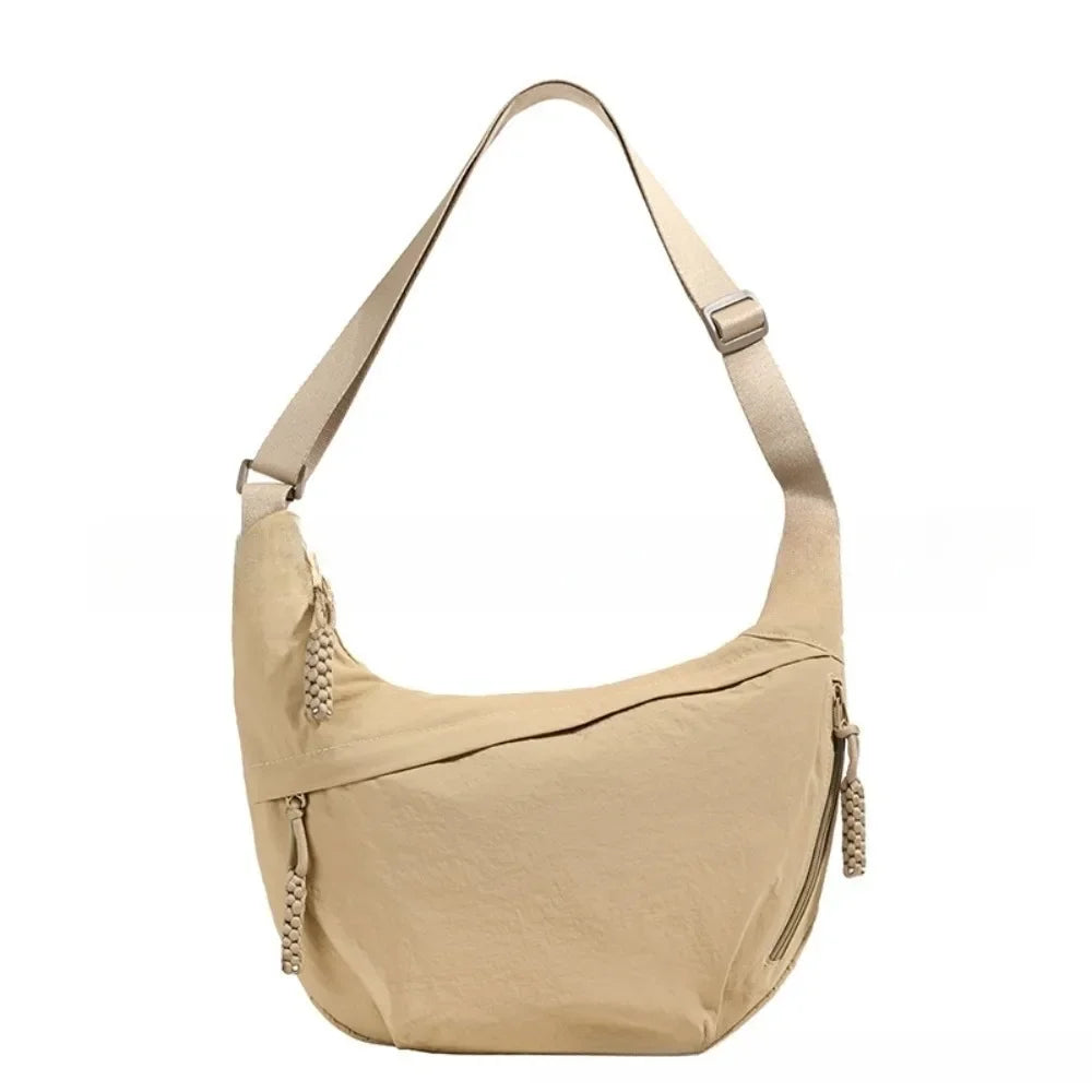 Casual Canvas Crossbody Bags Korean Simplified Large Capacity Sports Hobos Bag Solid Color Lightweight Dumpling Bag Women