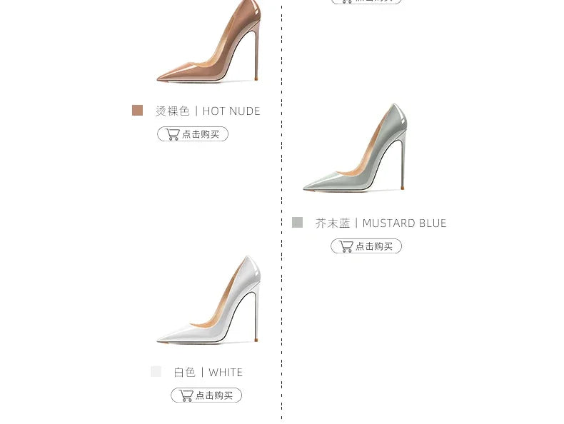 HLTINO Navy Blue Bright Shoes for Spring Summer Women Patent Leather High Heels Pointed Toe Sexy White Autumn Pumps