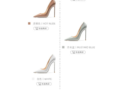 HLTINO Navy Blue Bright Shoes for Spring Summer Women Patent Leather High Heels Pointed Toe Sexy White Autumn Pumps