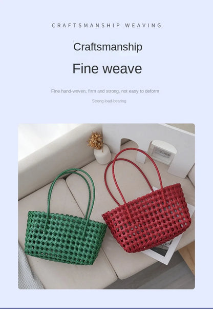 Plastic Hollow Weave Bag Countryside Style Large Capacity Beach Tote Bag Bohemian Style Bucket Bag Woman PVC Handbag Girls
