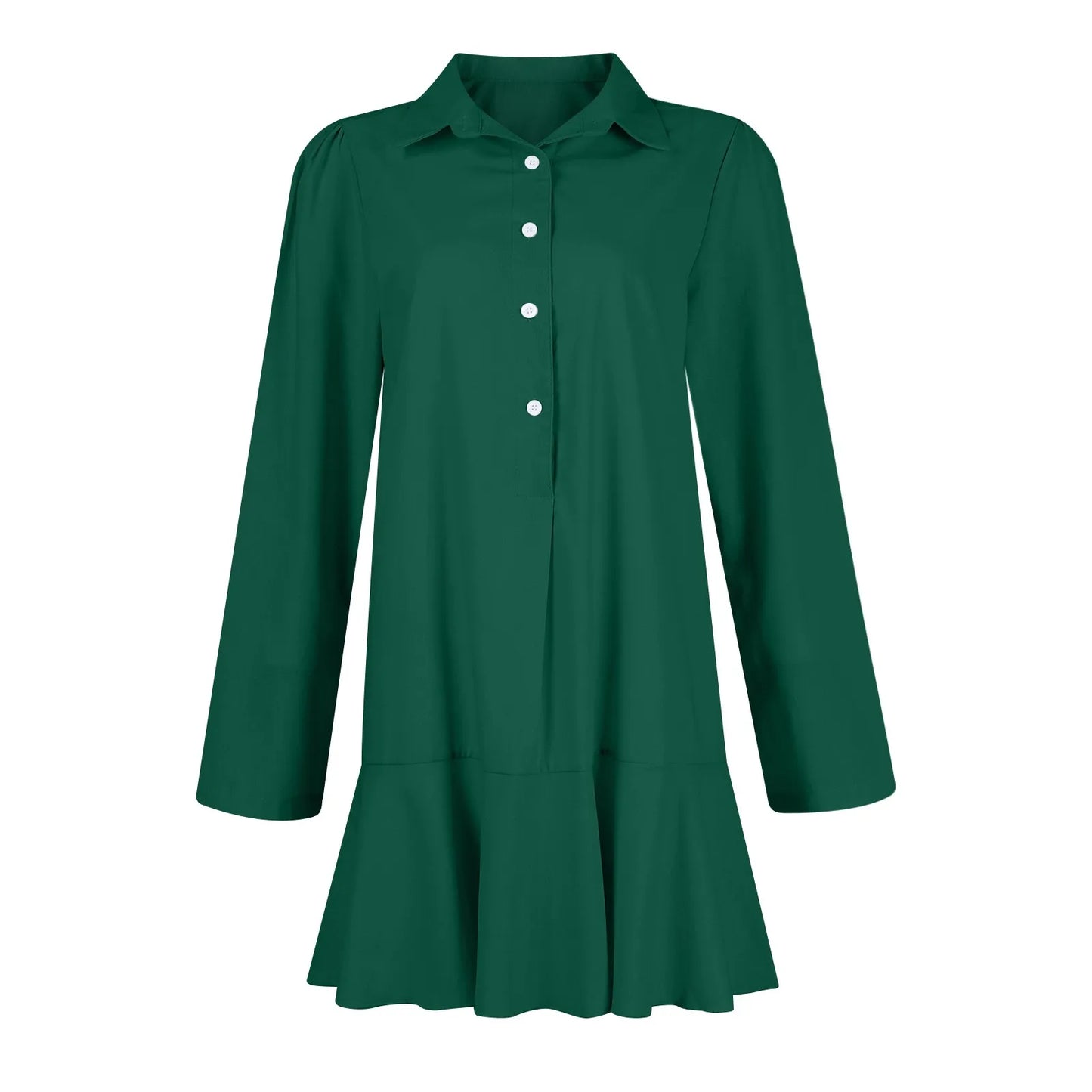 Women Loose Dresses Fashion Casual Half Open Shirt Hem Ruffle Classic Solid Dresses Daily Commute Date Simple Long Sleeve Dress