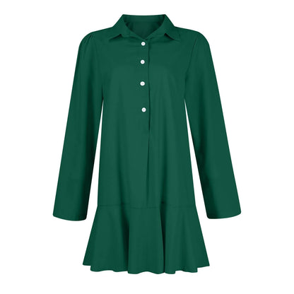 Women Loose Dresses Fashion Casual Half Open Shirt Hem Ruffle Classic Solid Dresses Daily Commute Date Simple Long Sleeve Dress