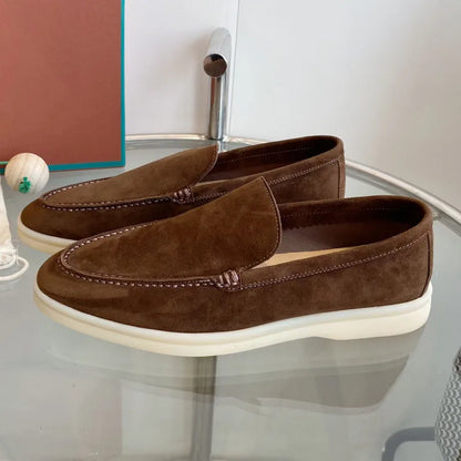 High Quality Men's walking driving shoes Unisex All genuine leather loafer Sheepskin suede Flat casual women's shoes large size