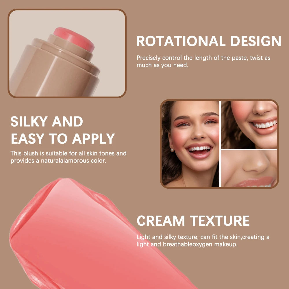 Lakerain 3in1 Cheek Lip Tinted Moistured Blush Stick Waterproof Easy Color Rouge Silky Smooth Blusher Cream Matte Contour Makeup