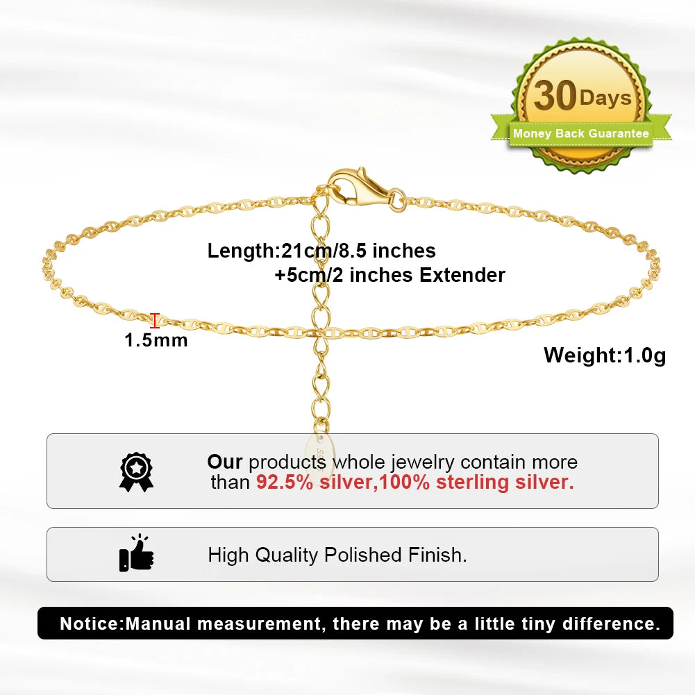 ORSA JEWELS 925 Sterling Silver Mariner Chain Anklets Fashion Women Summer 14K Gold Foot Bracelet Ankle Straps Jewelry SA24