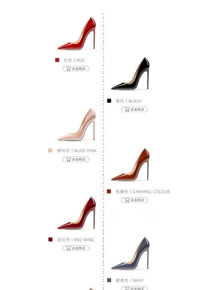 HLTINO Navy Blue Bright Shoes for Spring Summer Women Patent Leather High Heels Pointed Toe Sexy White Autumn Pumps