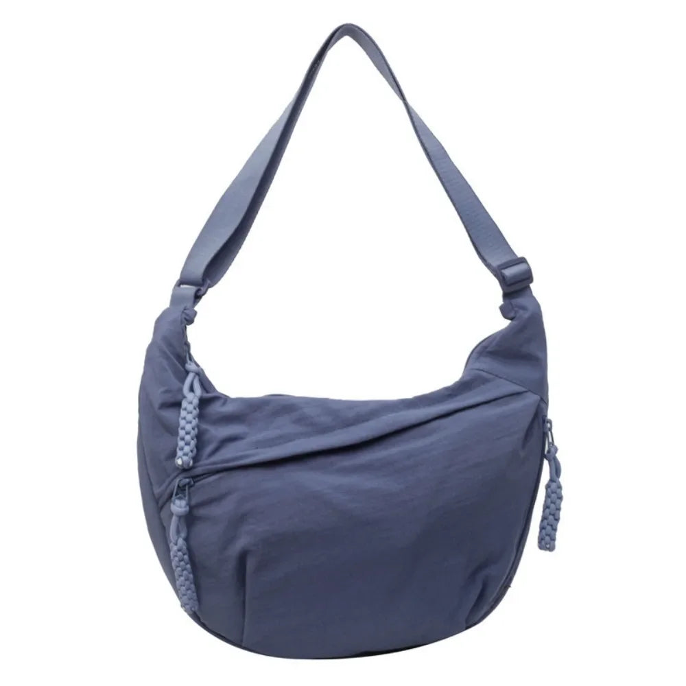 Casual Canvas Crossbody Bags Korean Simplified Large Capacity Sports Hobos Bag Solid Color Lightweight Dumpling Bag Women