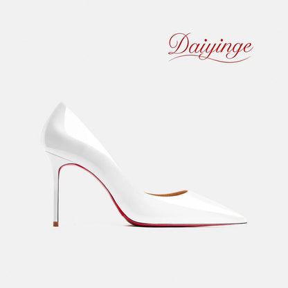 High Heels For Woman 2026 Trend New Leather Luxury Red Shiny Bottom Pointed Toe Stiletto Pumps 12cm Sexy Comfortable Party Shoes