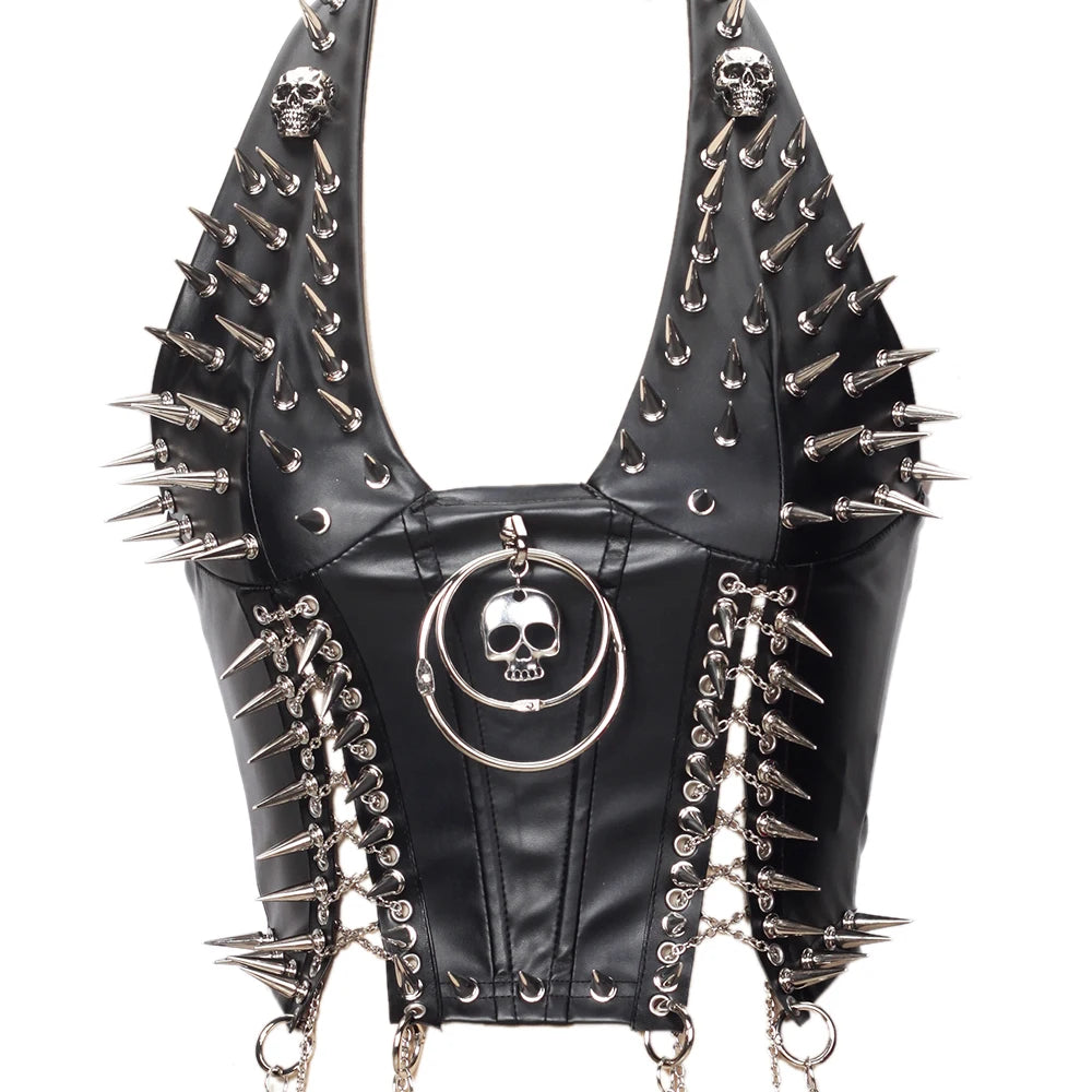 Goth Top Y2K Clothes Women's Tanks Emo Clothing Gothic Boho Tops with Spikes Punk Rock Teens Festival Spiked Bra Grunge T shirt