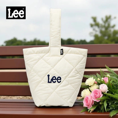 LEE Ladies Cute Design Puffer Bag Casual Soft Small Pink White Quilted Handbag Women Korean Style Down-filled Phone Bucket Bag