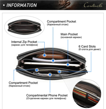 CONTACT'S Genuine Leather Male Clutch Password Design Men Handbag Wristlet Large Capacity Clutch Purse Casual Wallet Bag