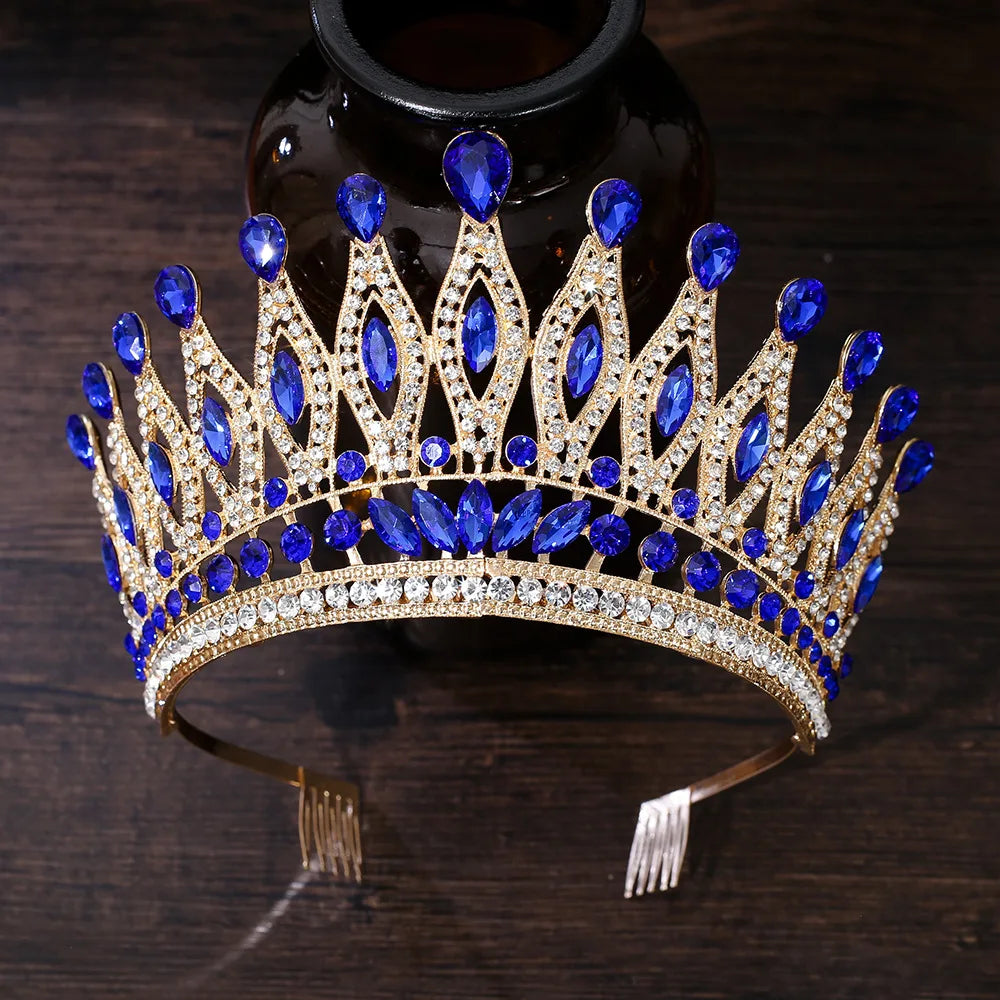 KMVEXO Baroque Queen Large Crystal AB Crowns For Bridal Women Girls Wedding Tiaras Diadem Comb Princess Party Hair Dress Jewelry