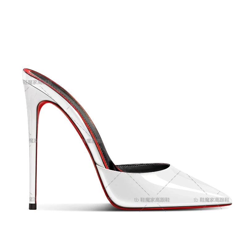 2025 New Style Baotou Sandals for Women, 12cm Pointed Red Bottom High Heels, Ultra fine Heels, Half Slippers for External Wear