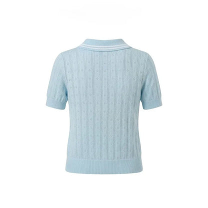 Summer College Style Knitted Collar Girls' T-shirt Simple, Breathable, Comfortable Short Sleeved Commuting Texture High-end Top