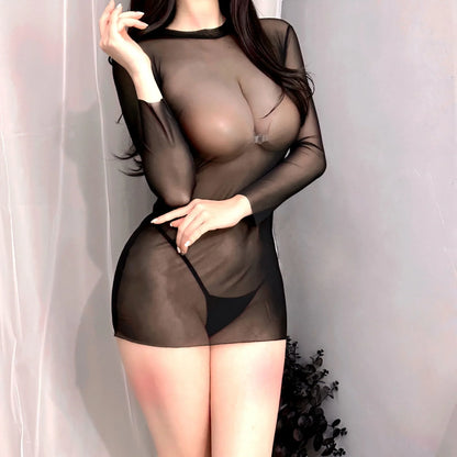 FREEAUCE Ladies Sexy See Through Dresses for Womens Autumn Winter Long Sleeve Casual Party Night Club Wear Mini Dress Plus Size