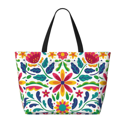Mexican Flower Waterproof  Beach Tote Pool Bags for Women Ladies Extra Large Gym Tote Carry on Bag for Weekender Travel Swim