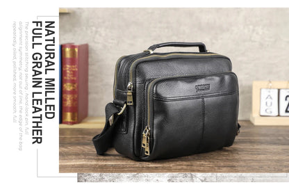 CONTACT'S Crazy Horse Leather Men Messenger Bag Vintage Man Crossbody Bag Handbags Large Capacity Male Shoulder Bags Bolsos