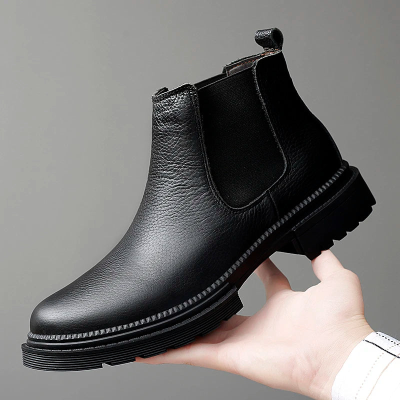 Winter Genuine Leather Ankle Chelsea Boots Men Boot Botines Hombre Black Brown