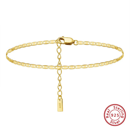 Rinntin Italian Sparkle Mirror Link Chain Anklet Women's 925 Silver Summer Foot Chain Bracelet Fashion Ankle Straps Jewelry SA29