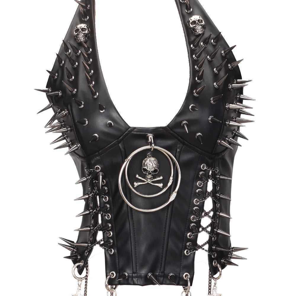 Goth Top Y2K Clothes Women's Tanks Emo Clothing Gothic Boho Tops with Spikes Punk Rock Teens Festival Spiked Bra Grunge T shirt