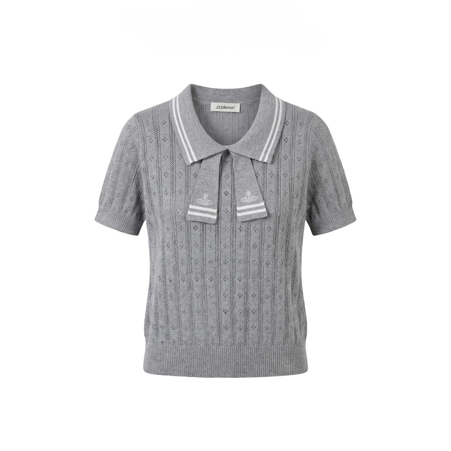 Summer College Style Knitted Collar Girls' T-shirt Simple, Breathable, Comfortable Short Sleeved Commuting Texture High-end Top