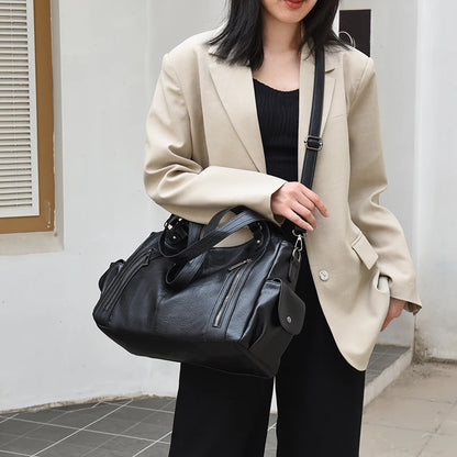Pu shoulder bag fashionable temperament zipper opening design daily commuter handbag