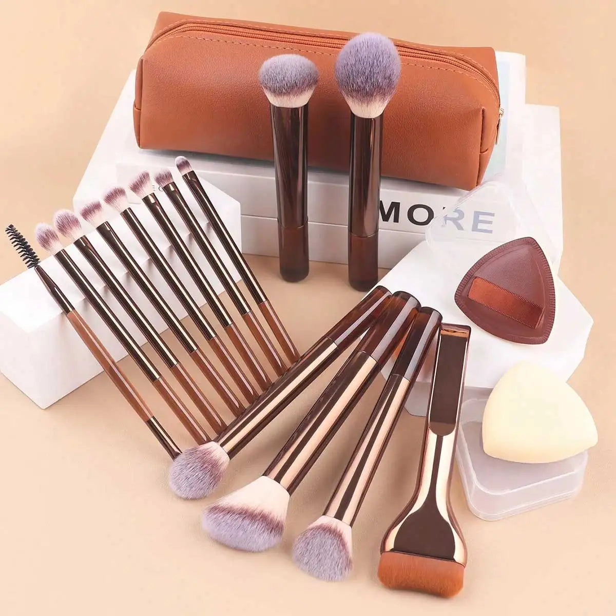 17pcs Professional Soft Long Aluminum Makeup Brush Set, Including Foundation Brush, Eyeshadow Brush, Eyebrow Brush, Blending