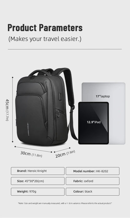 HK Multifunctional Business Backpack Men Large Capacity Travel Backpack Waterproof 17.3" Laptop Bag With USB Office Work Daypack