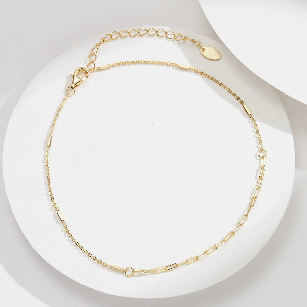 ORSA JEWELS 925 Sterling Silver Mariner Chain Anklets Fashion Women Summer 14K Gold Foot Bracelet Ankle Straps Jewelry SA24