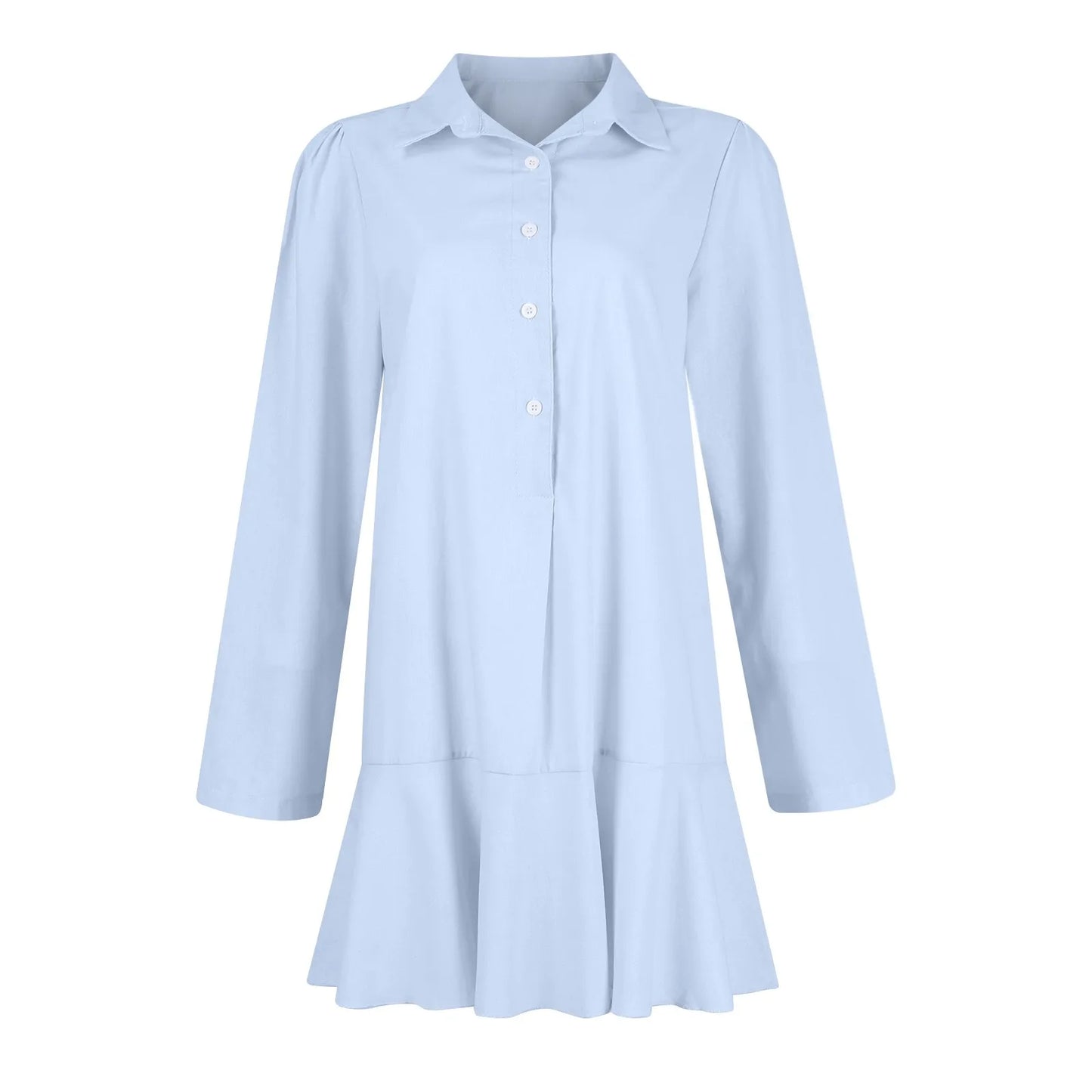 Women Loose Dresses Fashion Casual Half Open Shirt Hem Ruffle Classic Solid Dresses Daily Commute Date Simple Long Sleeve Dress